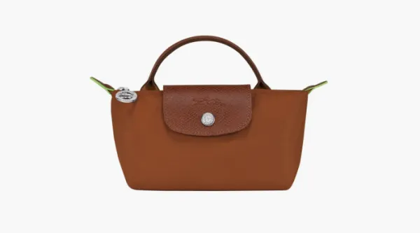 Longchamp Le Pliage Green Handle Pouch Cognac