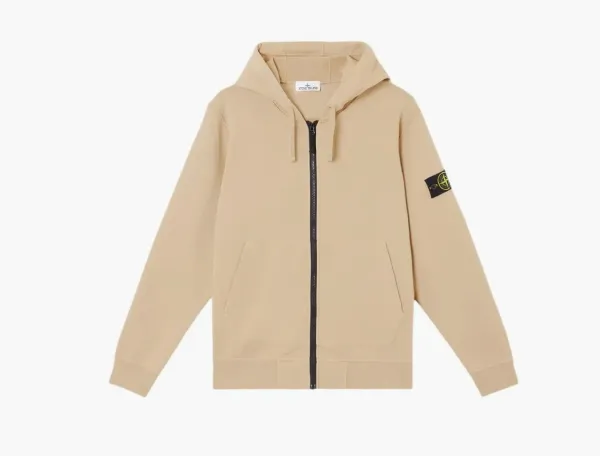 Stone Island Organic Cotton Fleece Zip-Up Hoodie Desert
