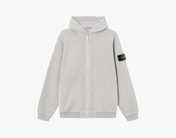 Stone Island Malfile Fleece Old Effect Hooded Sweatshirt Pearl Grey