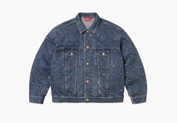 Supreme Studded Seam Denim Trucker Jacket  Blue