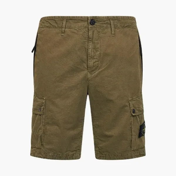 Stone Island Brushed Cotton Canvas Cargo Shorts Military Green