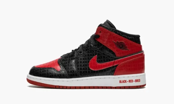 Air Jordan 1 Mid GS Bred Text