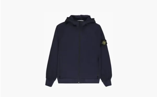 Stone Island Logo Patch Hooded Nylon Jacket Navy