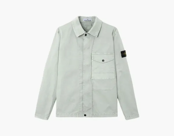 Stone Island Ogranic Cotton Stretch Broken Twill Overshirt Sage Green