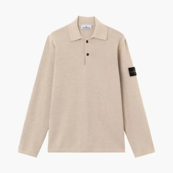 Stone Island Micro Stitch Soft Organic Cotton Long-Sleeve Polo Desert Melange