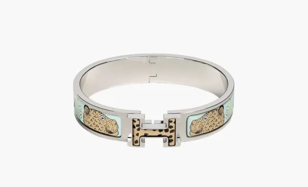 Hermes Clic H Les Leopards bracelet Silver