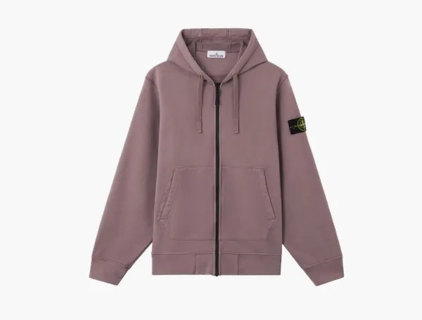 Stone Island Organic Cotton Fleece Hooded Sweatshirt Purple Grey