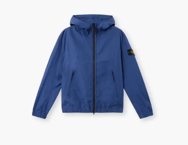 Stone Island Hooded Jacket with All-Weather Barrier and Anti-Drop Marine Blue