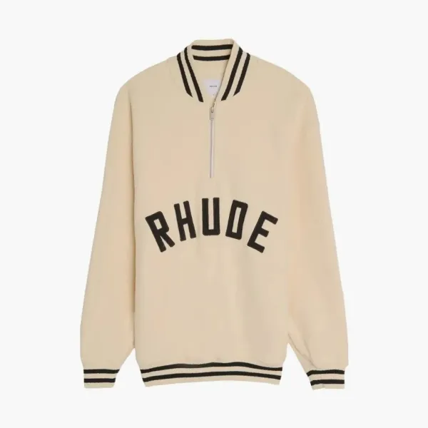 RHUDE Quarter Zip Varsity Jacket Cream / Black