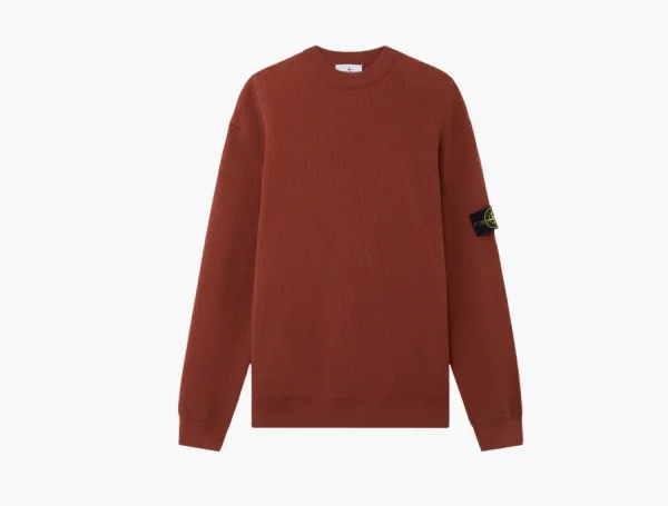 Stone Island Ribbed Soft Organic Cotton Crewneck Jumper Brick Red