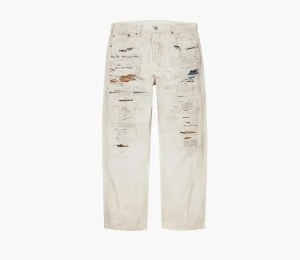 Supreme x MM6 Maison Margiela Distressed Loose Fit Selvedge Jeans White