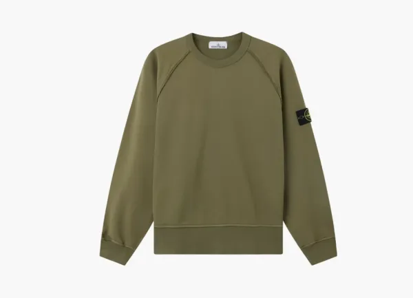 Stone Island Organic Cotton Fleece Crewneck Sweatshirt Military Green