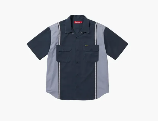 Supreme Reflective Stripe Short-Sleeve Work Shirt Navy