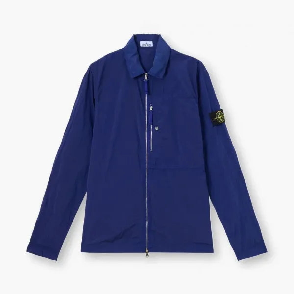 Stone Island Nylon Metal In Econyl Overshirt with Pocket and Two-Way Zip Navy