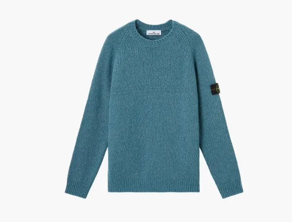 Stone Island Fancy Yarn Mouline Wool Sweater Petrol Blue Melange