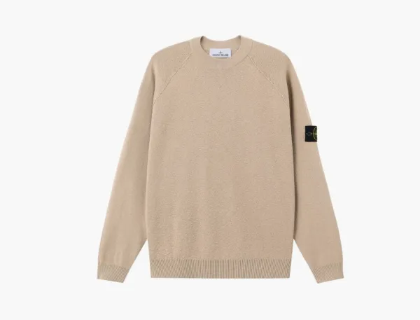 Stone Island Light Raw Hand Organic Cotton Crewneck Jumper Desert
