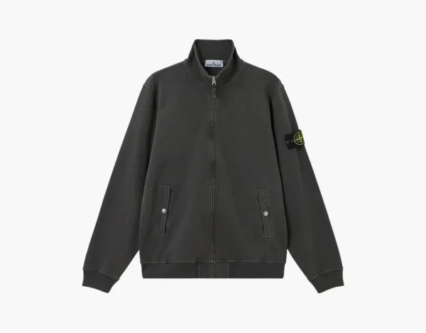 Stone Island Malfile Fleece Old Effect Track Jacket Charcoal Grey