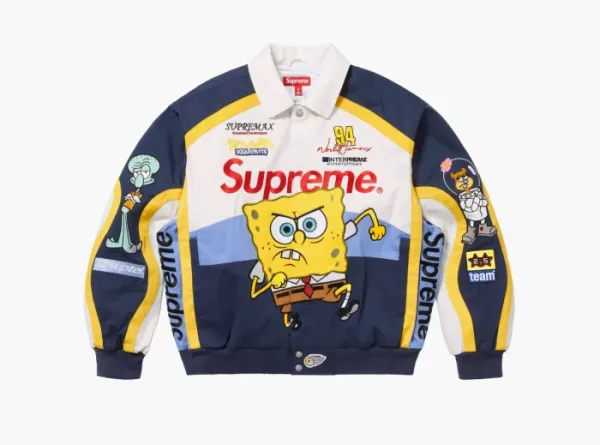 Supreme SpongeBob SquarePants Jeff Hamilton Racing Jacket  White