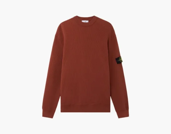 Stone Island Ribbed Soft Organic Cotton Crewneck Jumper Brick Red