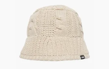 Stussy Flag Label Acrylic Polyester Knit Bucket Hat White
