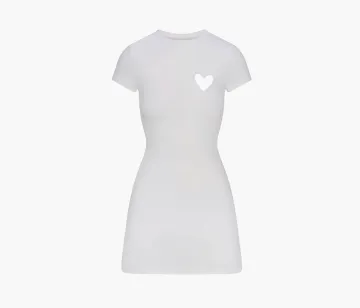 Skims Valentine's Day Collection Cotton Jersey Heart Mini Dress Snow