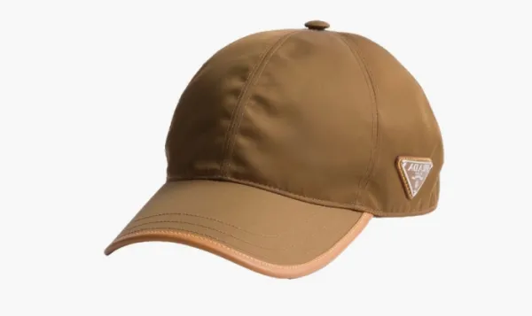 Prada Re-Nylon Leather Baseball Cap Cork Beige