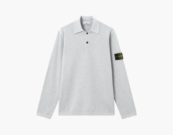 Stone Island Micro Stitch Soft Organic Cotton Long-Sleeve Polo Pearl Grey Melange