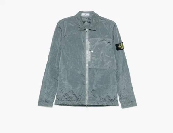 Stone Island Nylon Metal In Econyl Overshirt with Pocket and Two-Way Zip Blue