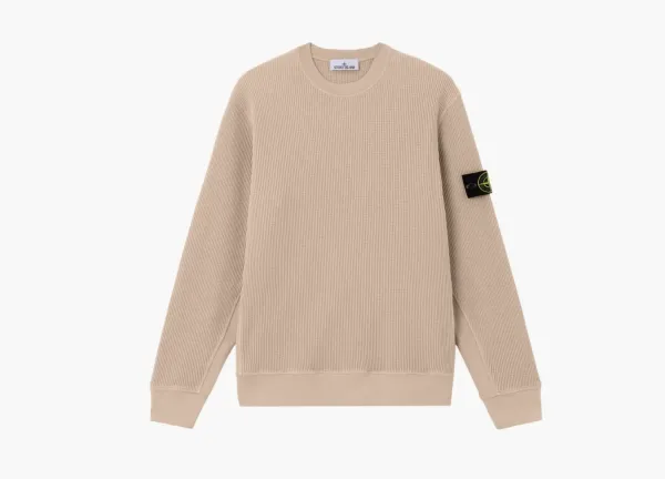 Stone Island Organic Cotton Waffle Fleece Crewneck Sweatshirt Desert