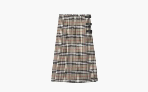Burberry Check Wool Midi Kilt Khaki