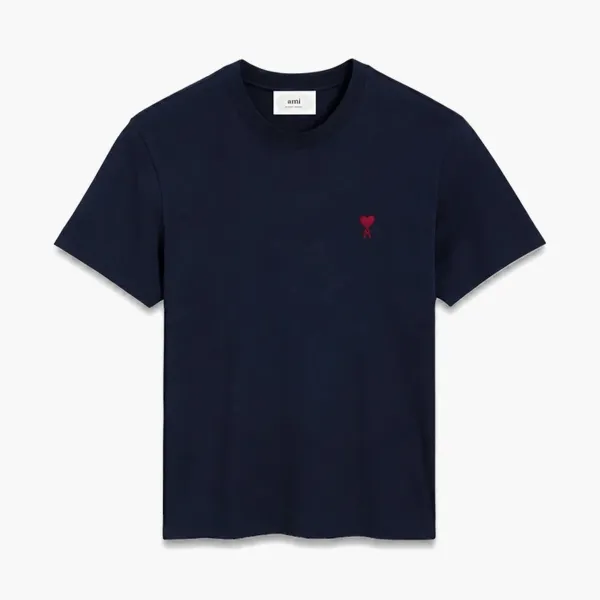 AMI PARIS BLUE COTTON RED AMI DE COEUR T SHIRT
