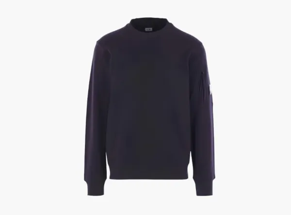 C.P. Company Diagonal Raised Fleece Crewneck Lens Sweatshirt Total Eclipse - Blue