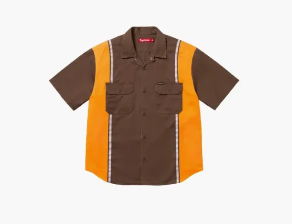 Supreme Reflective Stripe Short-Sleeve Work Shirt Brown