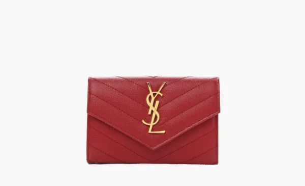 Saint Laurent Cassandre Grain De Poudre Envelope Wallet Small Rouge Opyum