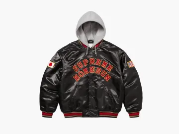 Supreme x Homerun Satin Hooded Varsity Jacket Black