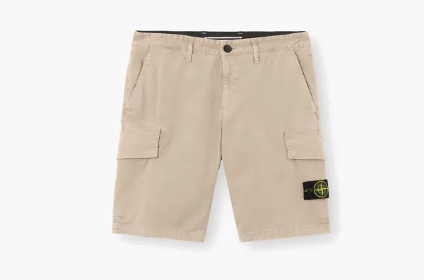 Stone Island Organic Cotton Stretch Broken Twill Cargo Shorts Desert