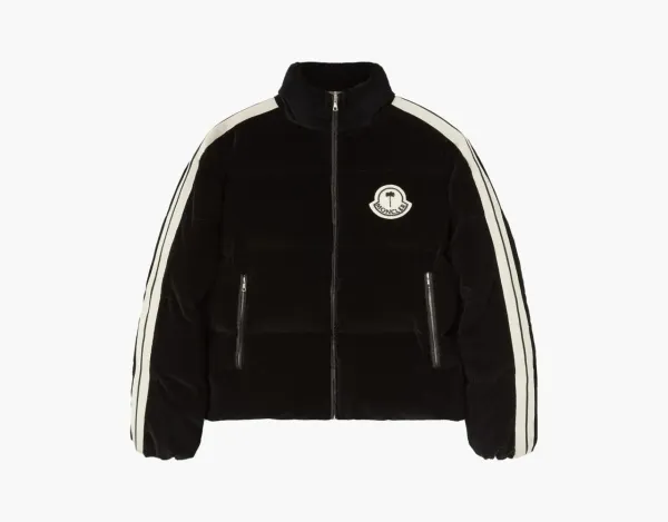 Moncler Down Jacket Unisex Black Velvet Side-Stripe
