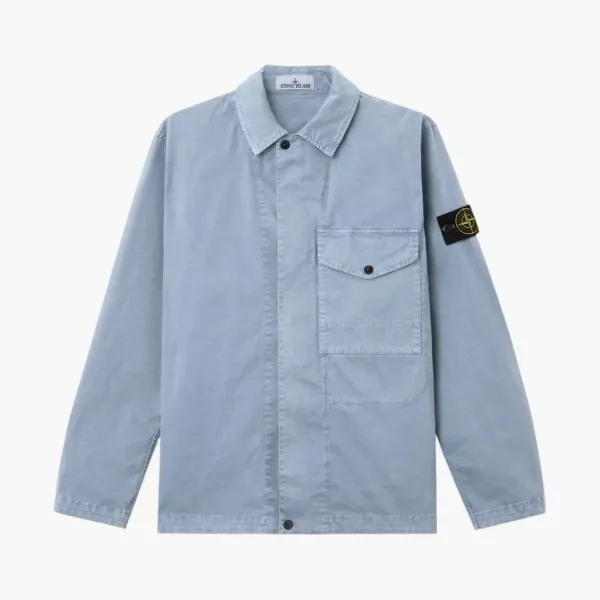 Stone Island Ogranic Cotton Stretch Broken Twill Overshirt Avio Blue