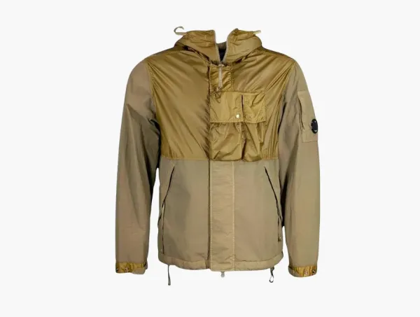 C.P. Company Flatt Nylon Mixed Hooded Jacket Beige