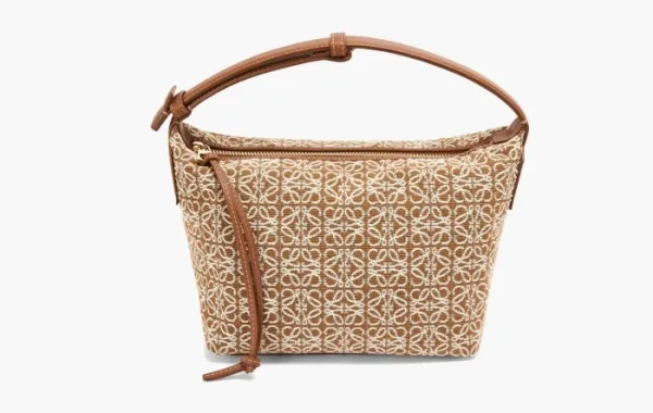 Loewe Cubi Anagram Jacquard and Calfskin Small Bag Tan/Pecan
