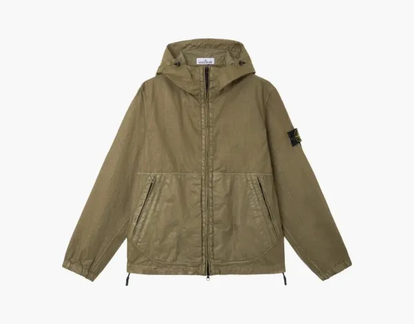 Stone Island Organic-Look Nylon Panama-TC Hooded Jacket Military Green