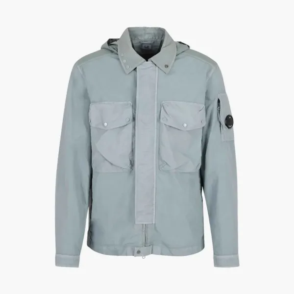 C.P. Company Flatt Nylon Mixed Goggle Overshirt Silver Blue