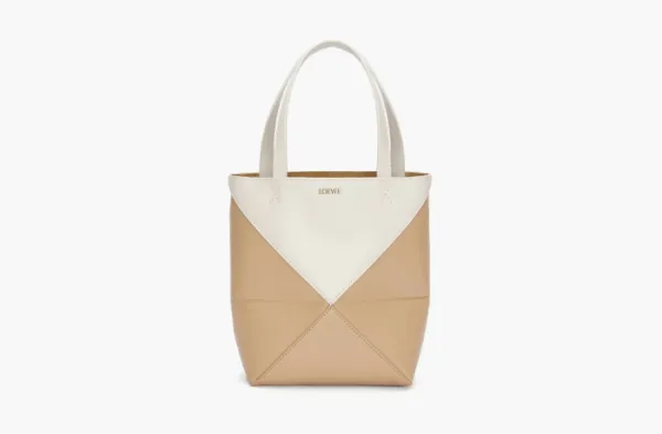 Loewe Mini Puzzle Fold Tote Shiny Calfskin White
