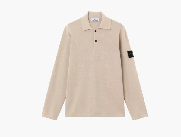 Stone Island Micro Stitch Soft Organic Cotton Long-Sleeve Polo Desert Melange