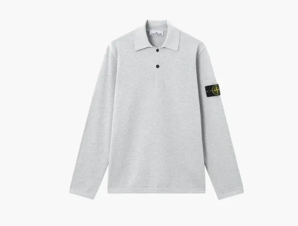Stone Island Micro Stitch Soft Organic Cotton Long-Sleeve Polo Pearl Grey Melange