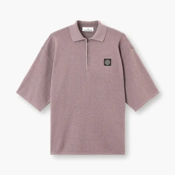 Stone Island Light Raw Hand Organic Cotton Polo Purple Grey