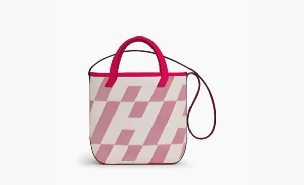 Hermes Cabas Canvas With Swift Calfskin Shoulder Bag Pink