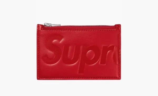 Supreme Leather Zip Card Holder Red