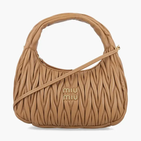 Miu Miu Wander Matelasse Nappa Leather Hobo Bag Caramel