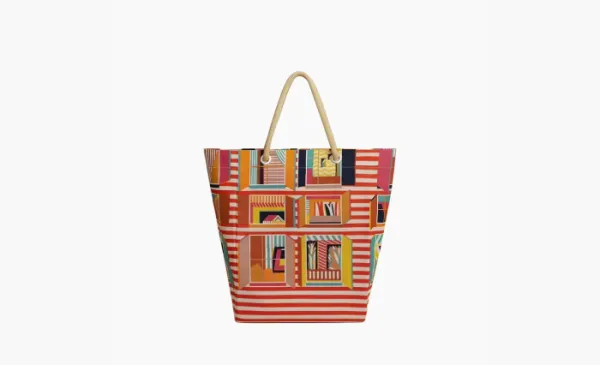 Hermès From My Window Canvas Beach Bag Handbag Orange & Multicolor